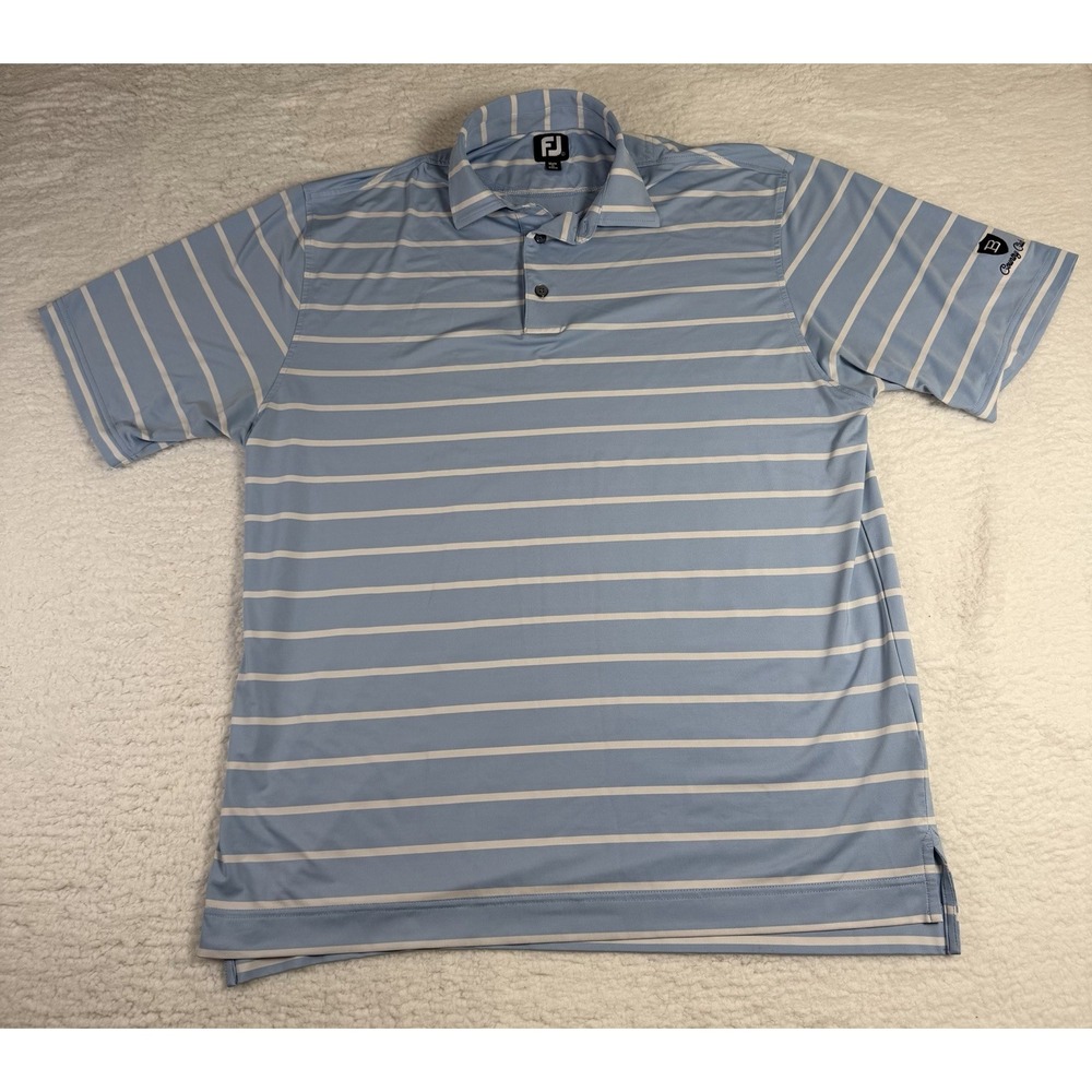 FootJoy FJ Golf Polo Mens L Blue White Stripe B Country Club Performance